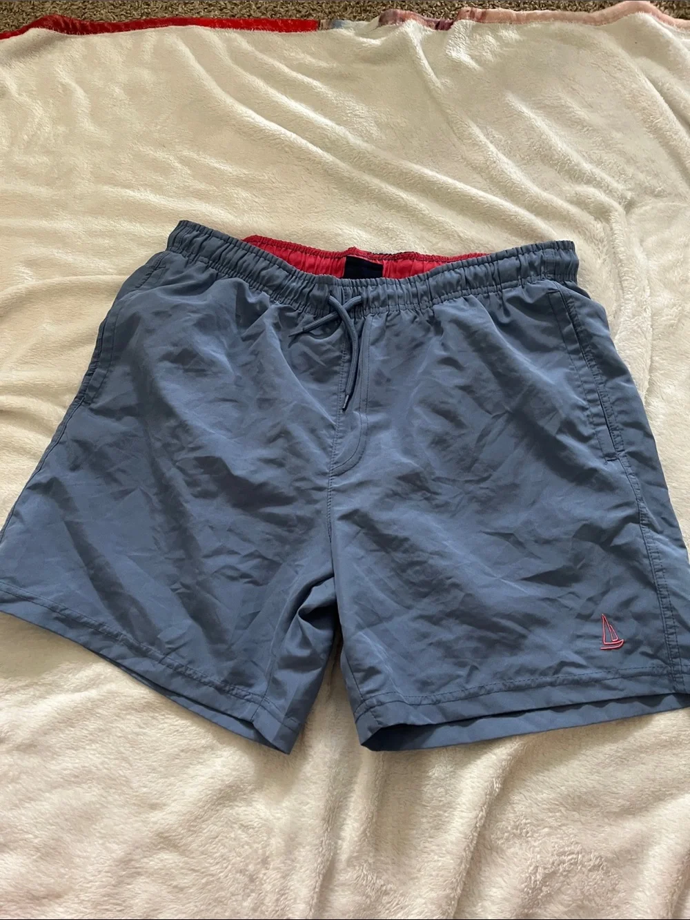 Men's Blue Swim Trunks with Red Lining